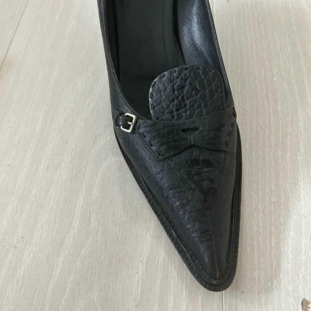 Prada Black Loafer Pointy Toe Kitten Heels Size 41
